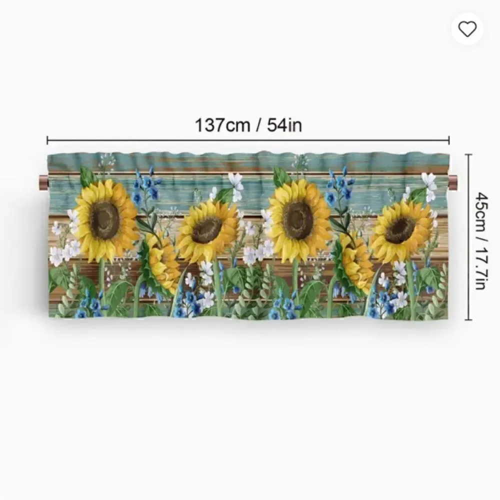 NEW! Country Farmhouse Sunflower Wood Grain Look Window Valance Floral Boho